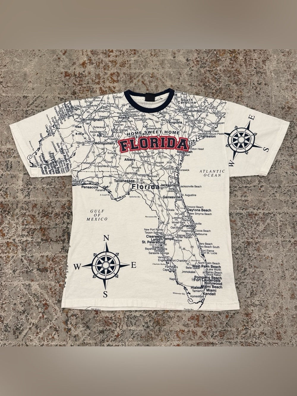 Vintage Y2K State of Mine Florida Map AOP Ringer Tee L